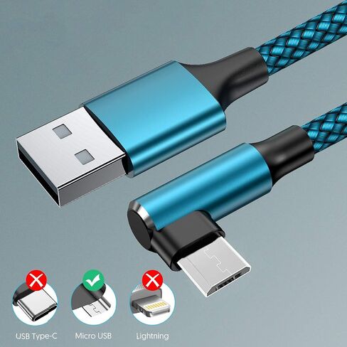 Micro USB 90 Degree Cable [2 Pack 10FT] for Fire 7 HD8, Samsung Tablets, Galaxy S7 S6 Edge J8 J7, Xbox One, PS4 Controllers, Camera and More – Right Angled Micro USB Charging Cable in Kuwait