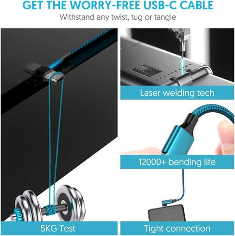 Micro USB 90 Degree Cable [2 Pack 10FT] for Fire 7 HD8, Samsung Tablets, Galaxy S7 S6 Edge J8 J7, Xbox One, PS4 Controllers, Camera and More – Right Angled Micro USB Charging Cable in Kuwait