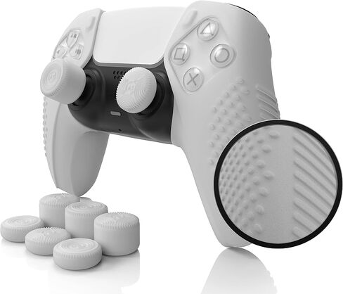 Foamy Lizard SensePro PS5 Controller Skin | Dock Compatible, Soft Flat Anti-Slip Studded Silicone Gel Grip Cover for PlayStation 5 Dualsense, Rubber Protector Plus 8 Raised Thumb Grip Caps (Black) in Saudi Arabia
