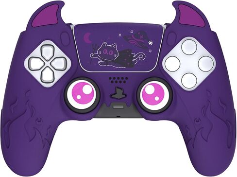 PlayVital Halloween Cute Demon Controller Silicone Case for ps5, Kawaii Controller Cover Gamepad Skin Protector for ps5 with Touch Pad Sticker & Thumb Grip Caps - Purple in Kuwait