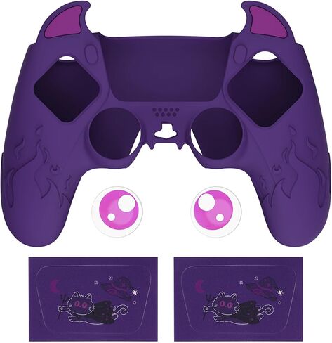 PlayVital Halloween Cute Demon Controller Silicone Case for ps5, Kawaii Controller Cover Gamepad Skin Protector for ps5 with Touch Pad Sticker & Thumb Grip Caps - Purple in Kuwait