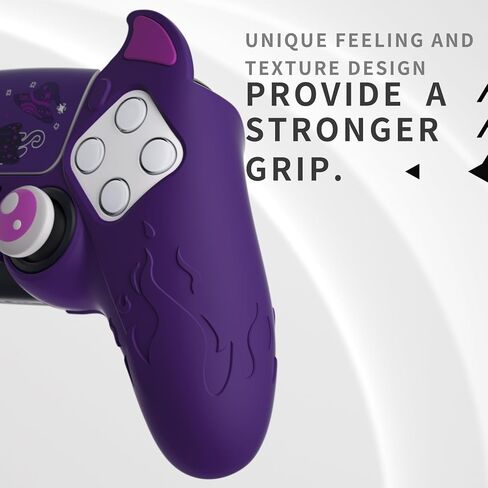 PlayVital Halloween Cute Demon Controller Silicone Case for ps5, Kawaii Controller Cover Gamepad Skin Protector for ps5 with Touch Pad Sticker & Thumb Grip Caps - Purple in Kuwait
