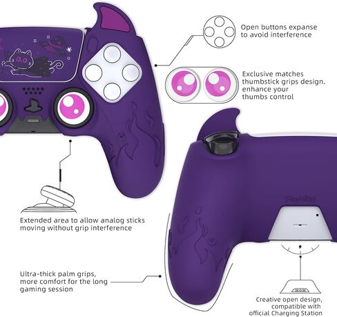 PlayVital Halloween Cute Demon Controller Silicone Case for ps5, Kawaii Controller Cover Gamepad Skin Protector for ps5 with Touch Pad Sticker & Thumb Grip Caps - Purple in Kuwait