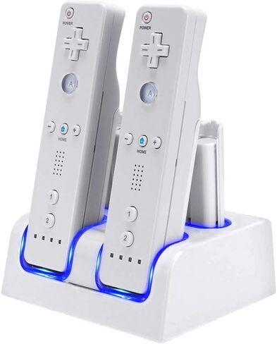 Tuboopy Wii Remote Charging Station for Wii Controllers, Wii Controller Charger Dock with 4 Rechargeable Batteries USB Charging Cord (White) in Saudi Arabia
