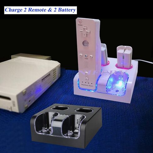 Tuboopy Wii Remote Charging Station for Wii Controllers, Wii Controller Charger Dock with 4 Rechargeable Batteries USB Charging Cord (White) in Saudi Arabia