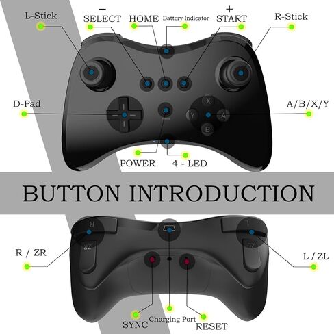 Cenxaki Wireless Pro Controller for Nintendo Wii U Pro Console,Wireless Dual Analog Bluetooth Wii U Controller Gamepad with Classic Style - Black PC in Kuwait