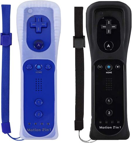 Wii Remote Controller (2 Pack) with Motion Plus Compatible with Wii and Wii U Console Wii Remote Controller with Shock Function (Black+Dark Blue) in Saudi Arabia