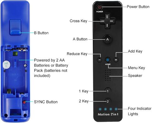Wii Remote Controller (2 Pack) with Motion Plus Compatible with Wii and Wii U Console Wii Remote Controller with Shock Function (Black+Dark Blue) in Saudi Arabia