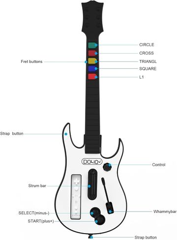 DOYO Wireless Wii Guitar Hero Controller for guitar hero and Rock Band Games, Compatible with All guitar Hero Games and Rock Band 2, Legends of Rock, Includes Adjustable Strap (Black) in Saudi Arabia