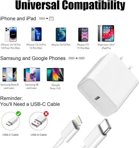 شاحن iPhone 12 13 14 فائق السرعة شاحن iPhone USB C 2-Pack 20W شاحن حائط سريع Blcok مع كابل 6FT محولات شحن سريع لهاتف iPhone 14/13/12/Pro Max/Pro/11/ iPad in Saudi Arabia