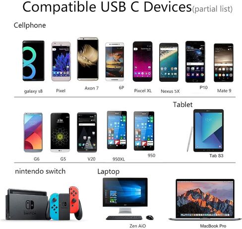 كابل شحن USB من النوع C بديل سلك إمداد الطاقة متوافق مع نينتندو سويتش Samsung Galaxy S9 S8 Note 8 MacBook LG V20 V30 OnePlus 5 3T وأجهزة USB الأخرى من النوع C (1.8 متر/أسود) in Saudi Arabia
