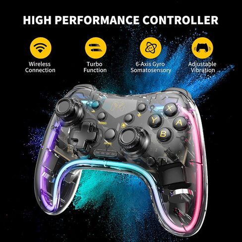 جهاز تحكم Manba Switch، وحدة تحكم لاسلكية Switch Pro متوافقة مع Switch/Switch lite/Switch OLED، وحدة تحكم Pro Switch تدعم Turbo، وظيفة الاستيقاظ وLED قابل للتعديل (أسود) in Saudi Arabia