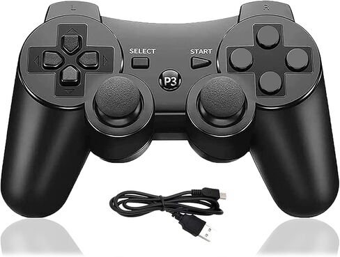 JINHOABF Wireless Controller for PS3 Controller,Built-in Dual Vibration Gamepad Compatible for PS3 Controller,with Charger Cable (Black) in Kuwait