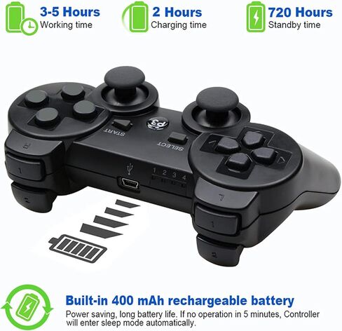 JINHOABF Wireless Controller for PS3 Controller,Built-in Dual Vibration Gamepad Compatible for PS3 Controller,with Charger Cable (Black) in Kuwait