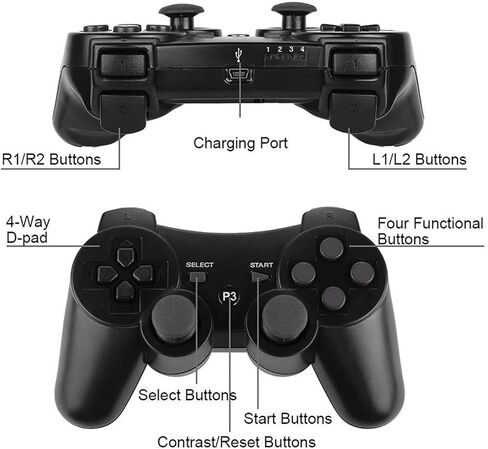 JINHOABF Wireless Controller for PS3 Controller,Built-in Dual Vibration Gamepad Compatible for PS3 Controller,with Charger Cable (Black) in Kuwait