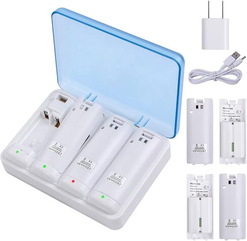 Upgraded Wii Remote Battery Charger Station, 4 Port Wii Controller Rechargeable Battery Pack with 4 Rechargeable Batteries for Wii in Kuwait