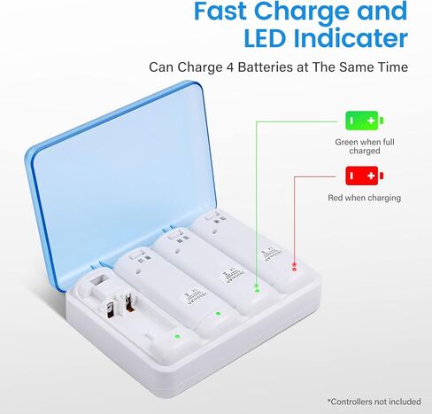 Upgraded Wii Remote Battery Charger Station, 4 Port Wii Controller Rechargeable Battery Pack with 4 Rechargeable Batteries for Wii in Kuwait