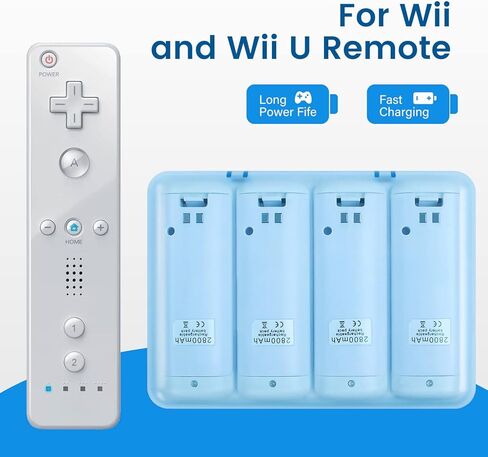 Upgraded Wii Remote Battery Charger Station, 4 Port Wii Controller Rechargeable Battery Pack with 4 Rechargeable Batteries for Wii in Kuwait