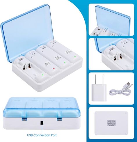Upgraded Wii Remote Battery Charger Station, 4 Port Wii Controller Rechargeable Battery Pack with 4 Rechargeable Batteries for Wii in Kuwait