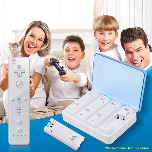 Upgraded Wii Remote Battery Charger Station, 4 Port Wii Controller Rechargeable Battery Pack with 4 Rechargeable Batteries for Wii in Kuwait
