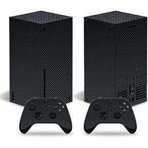 غطاء لاصق من جلد الفينيل الواقي لكامل الجسم لوحدة تحكم Microsoft Xbox Series X، ملصق تغليف من ألياف الكربون الأسود لـ Xbox Series X مع ملصقين مجانيين لوحدة التحكم اللاسلكية