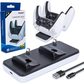 قاعدة شحن وحدة تحكم بلاي ستيشن 5 لذراع التحكم اللاسلكي دوال سينس لجهاز بلاي ستيشن 5، قاعدة شحن دوال سينس مع كيبل واحد من النوع سي ومنافذ نوع سي مزدوجة قابلة للفصل 600 مللي امبير in Kuwait