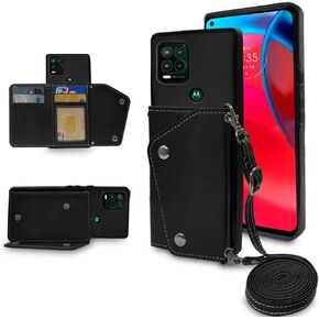 Compatible with Moto G Stylus 5G 2021 Wallet Case with Crossbody Shoulder Strap and Stand Leather Credit Card Holder Cell Accessories Phone Cover for Motorola GStylus G5 XT2131DL Women Girls Black