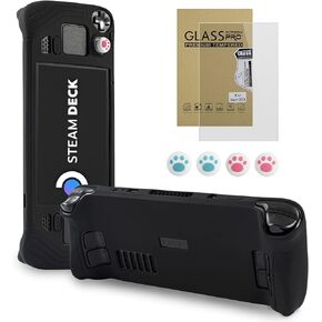 Protective Case Compatible with Steam Deck, All-Round Steam Deck Standing Silicone Cover with Tempered Film and Non-Slip Thumb Grips, Anti Scratch Steam Deck Protector-Black in Kuwait