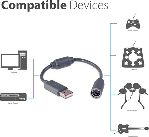 Fosmon 2X Replacement Dongle USB Breakaway Cables for Xbox 360 Wired Controllers - Dark Gray (2 Pack) in Saudi Arabia