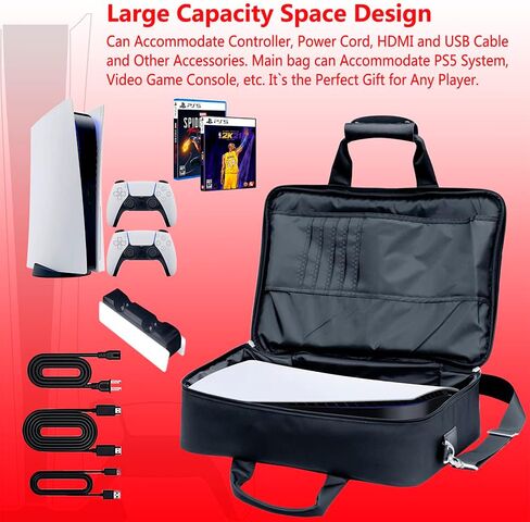 Gaming Console Carrying Case,Compatible with PS5 or PS5 Slim,Travel Carrying Bag for Game Controller and Accessories,Included Controller Protective Box (Black-Red) in Saudi Arabia