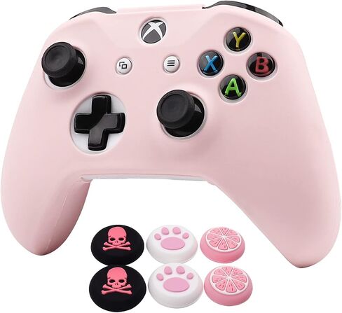 RALAN Pink Controller Skins for Xbox One，Silicone Controller Cover Skin Protector Compatible for Xbox Ones Controller (Pink Pro Thumb Grip x 2,Cat + Skull Cap &Cover Grip x 2)(Pink Emerald) in Kuwait