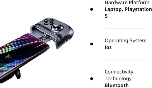 وحدة تحكم الألعاب المحمولة Razer Kishi / Gamepad لأجهزة iPhone iOS: تعمل مع معظم أجهزة iPhone - iPhone X، 11، 12 - Apple Arcade، Amazon Luna - ممر Lightning Port - قبضة الهاتف المحمول - معتمد من MFi (متجدد) in Kuwait