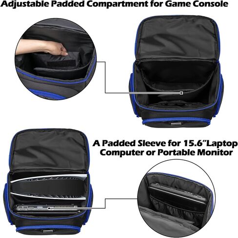 Trunab Gaming Console Backpack Travel Bag Compatible with PS5/PS4/Xbox One | Fits 15.6" laptop, Multiple Pockets for Gaming Accessories,Padded Protection in Kuwait