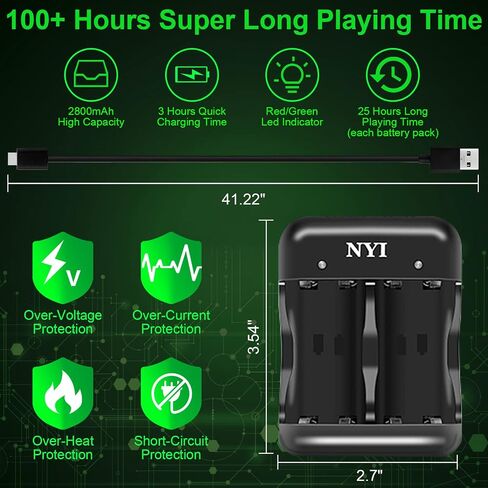 2800mAh Rechargeable Battery for Xbox Series S/Xbox Series X/Xbox One S/Xbox One X/Xbox One Elite, NYI 4X High Power NiMH Batteries Kit with Fast Charging Charger in Kuwait