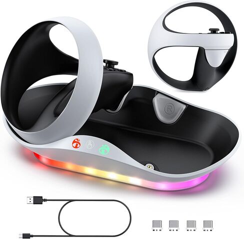 قاعدة شحن هاستريث لوحدة تحكم PS5 VR2، محطة شحن سريعة مع منفذين قابلين لإعادة الشحن، قاعدة شحن مغناطيسية مع مؤشر LED لملحقات PS VR2 in Kuwait