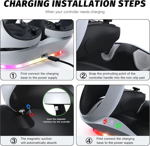 قاعدة شحن هاستريث لوحدة تحكم PS5 VR2، محطة شحن سريعة مع منفذين قابلين لإعادة الشحن، قاعدة شحن مغناطيسية مع مؤشر LED لملحقات PS VR2 in Kuwait