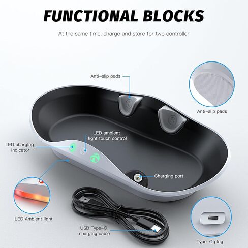 قاعدة شحن هاستريث لوحدة تحكم PS5 VR2، محطة شحن سريعة مع منفذين قابلين لإعادة الشحن، قاعدة شحن مغناطيسية مع مؤشر LED لملحقات PS VR2 in Kuwait