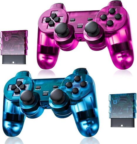 Burcica Wireless Controller for PS-2 Play 2 Double Vibration 2 - ClearBlue and ClearGreen in Saudi Arabia