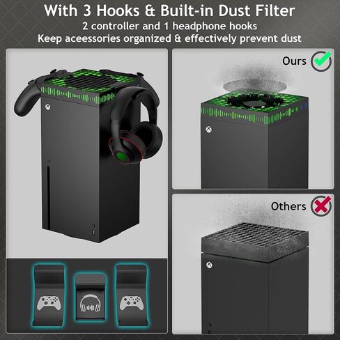 Cooling Fan for Xbox Series X with Dust Filter & 13 RGB LED Light, ZAONOOL High Speed Fan Cooling System with 3 Detachable Controller & Headset Hooks, Top Dust Proof Cooler Fan for Console Accessories in Kuwait