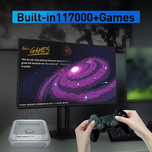 وحدة تحكم ألعاب Kinhank Retro بسعة 128 جيجابايت، وحدة تحكم Super Console X PRO مدمجة أكثر من 95,000 لعبة، أنظمة وحدة تحكم ألعاب فيديو لإخراج 4K TV HD/AV، أنظمة مزدوجة (128 جيجا) in Kuwait
