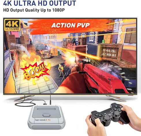 وحدة تحكم ألعاب Kinhank Retro بسعة 128 جيجابايت، وحدة تحكم Super Console X PRO مدمجة أكثر من 95,000 لعبة، أنظمة وحدة تحكم ألعاب فيديو لإخراج 4K TV HD/AV، أنظمة مزدوجة (128 جيجا) in Kuwait