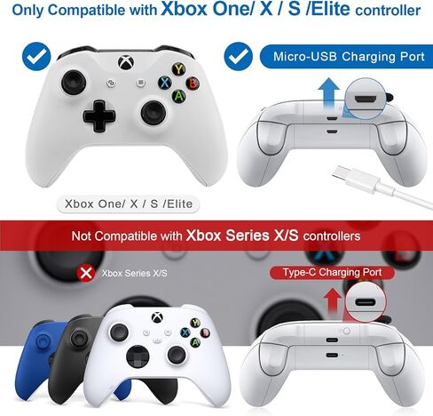 حزمة بطارية KEKUCULL قابلة لإعادة الشحن لوحدة تحكم Xbox One/S/X/Elite مع منفذ شحن Micro-USB، بطاريتان × 1400 مللي أمبير في الساعة لوحدة تحكم Xbox One (ليست لوحدة التحكم مع منفذ شحن من النوع C) in Kuwait