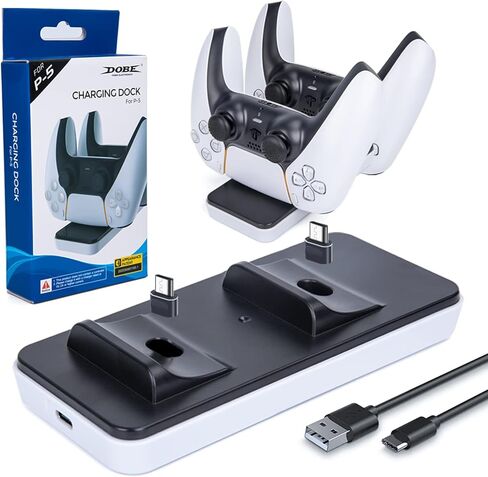 قاعدة شحن وحدة تحكم بلاي ستيشن 5 لذراع التحكم اللاسلكي دوال سينس لجهاز بلاي ستيشن 5، قاعدة شحن دوال سينس مع كيبل واحد من النوع سي ومنافذ نوع سي مزدوجة قابلة للفصل 600 مللي امبير in Kuwait