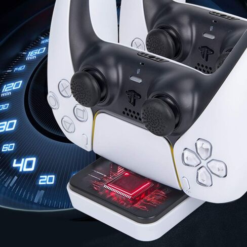 قاعدة شحن وحدة تحكم بلاي ستيشن 5 لذراع التحكم اللاسلكي دوال سينس لجهاز بلاي ستيشن 5، قاعدة شحن دوال سينس مع كيبل واحد من النوع سي ومنافذ نوع سي مزدوجة قابلة للفصل 600 مللي امبير in Kuwait