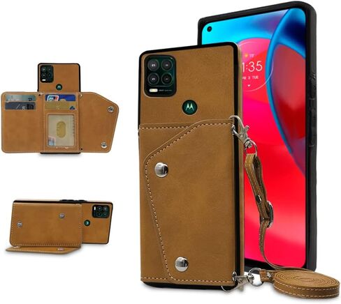 Compatible with Moto G Stylus 5G 2021 Wallet Case with Crossbody Shoulder Strap and Stand Leather Credit Card Holder Cell Accessories Phone Cover for Motorola GStylus G5 XT2131DL Women Girls Brown | Crossbody Shoulder Strap, PU Leather, Credit Card Slots, in Kuwait