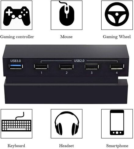 EEEKit 5 Port Hub for PS4, USB 3.0/2.0 High-Speed Expansion Hub Charger Controller Adapter Connector Compatible with Playstation 4 PS4 Gaming Console, Not for PS4 Slim, PS4 PRO in Saudi Arabia