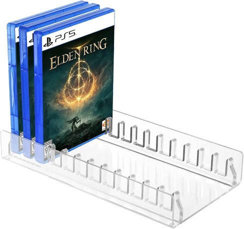 Acrylic Game Disc Storage Holder for PS5 PS4 Xbox Wii Game Cases | Display Organizer Stand Holds 12 Games, Fits Standard DVD Blu-Ray Boxes, Anti Tipping, Easy Find & Access, Clear in Saudi Arabia