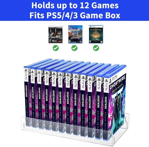 Acrylic Game Disc Storage Holder for PS5 PS4 Xbox Wii Game Cases | Display Organizer Stand Holds 12 Games, Fits Standard DVD Blu-Ray Boxes, Anti Tipping, Easy Find & Access, Clear in Saudi Arabia