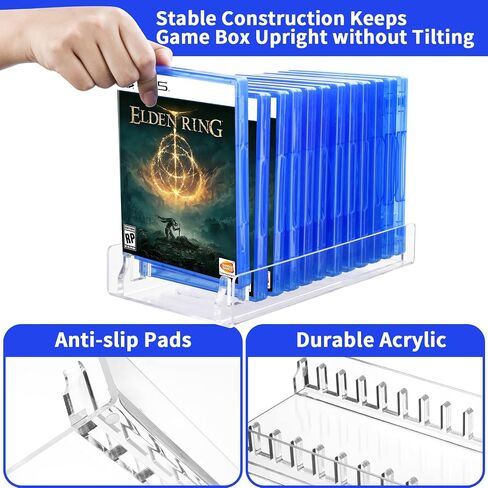 Acrylic Game Disc Storage Holder for PS5 PS4 Xbox Wii Game Cases | Display Organizer Stand Holds 12 Games, Fits Standard DVD Blu-Ray Boxes, Anti Tipping, Easy Find & Access, Clear in Saudi Arabia