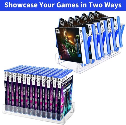 Acrylic Game Disc Storage Holder for PS5 PS4 Xbox Wii Game Cases | Display Organizer Stand Holds 12 Games, Fits Standard DVD Blu-Ray Boxes, Anti Tipping, Easy Find & Access, Clear in Saudi Arabia